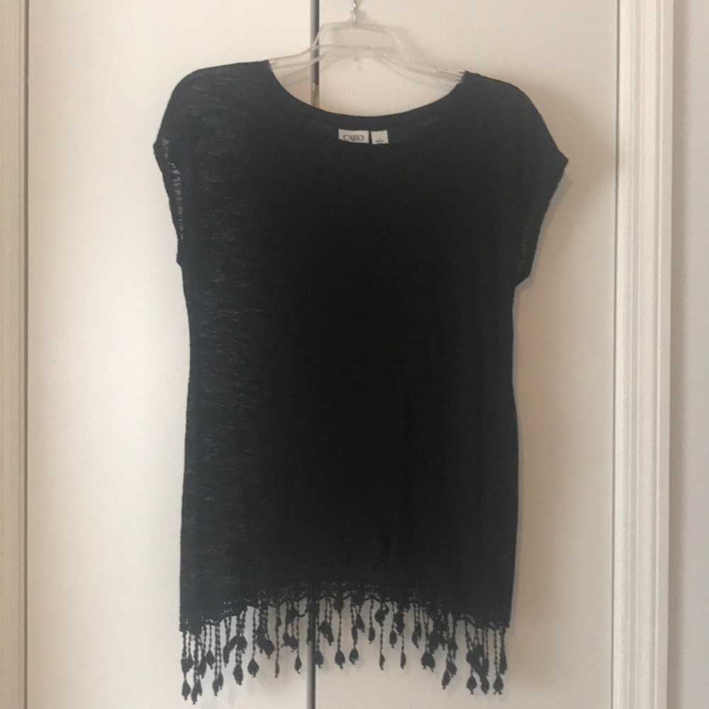 Black top with crochet detail